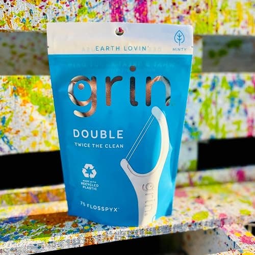 GRIN Double Flosspyx, Floss Picks, 75 Count, Dental Flossers, Minty Flavor, Recycled Plastic, 2 Lines of Strong Floss, Longer Floss Head, Traps Food and Plaque, Includes Safe Soft Fold-Back Tooth Pick thumbnail 5