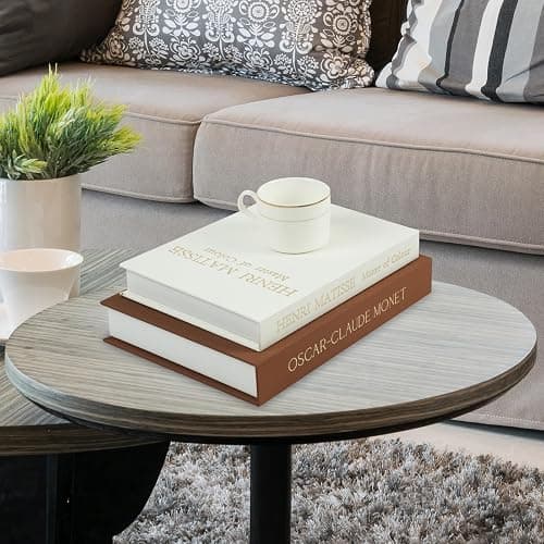 Beautiful Decorative Book Set - 2 Linen-Covered Faux Books for Home Decor | Coffee Table, Beautiful Fake/Faux Books for Modern Home Decoration, Photo Storage and as a Keepsake Box (Brown+White) thumbnail 2