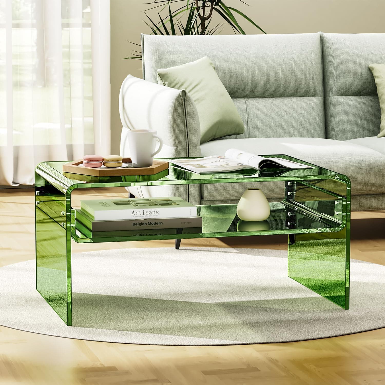 Acrylic Coffee Table, Transparent Clear Coffee Table for Living Room (Green, Large) thumbnail 8