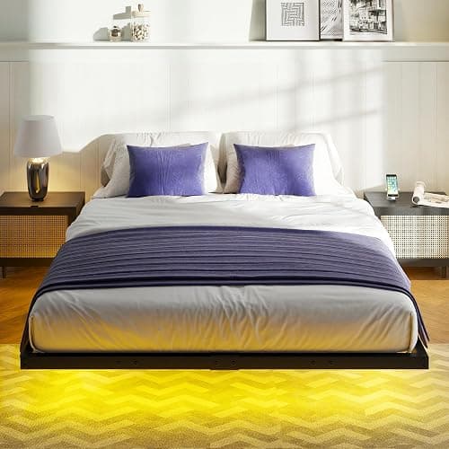 AMERLIFE Queen Size Floating Bed Frame, Queen Bed Frame with LED Light, Heavy Duty Metal Platform Bed, No Box Spring Needed/Noise Free/Black thumbnail 4