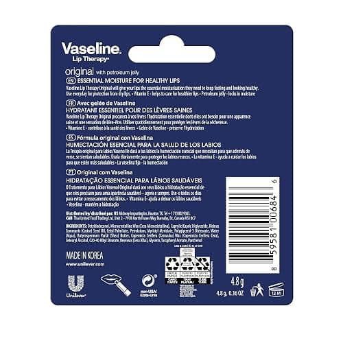 Vaseline Lip Therapy Care Original, Fast-Acting Nourishment, Ideal for Chapped, Dry, Cracked, or Damaged Lips, Lip Balm, 0.16 Ounce (Pack of 4) thumbnail 5