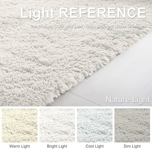 OLANLY Fluffy Area Rug for Living Room Bedroom, 4x6 Feet Soft Shaggy Non-Slip Carpet, Indoor Modern Plush Area Rugs for Kids Girls and Boys, Dorms, Nursery Rooms, Home Decor, Cream White thumbnail 9