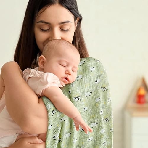 Muslin Swaddle Blankets for Newborn, 3 Pack Breathable Soft Receiving Blanket, Large 38 x 40 inches Swaddle Wrap Burping Clothes Diapers, Essentials Infant Shower Items, Toddler Gift (Cute Farm) thumbnail 2