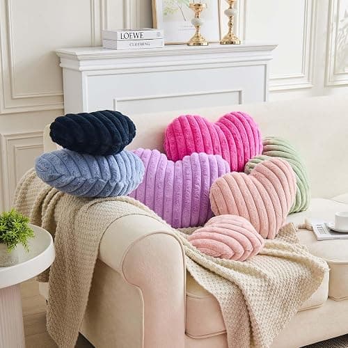 XVTRU Heart Pillows Heart Decorative Pillow Soft Fluffy Heart Shaped Dusty Pink Throw Pillows with Faux Rabbit Fur Aesthetic Room Decor Cute Small Pillow for Valentines Mother's Day thumbnail 2