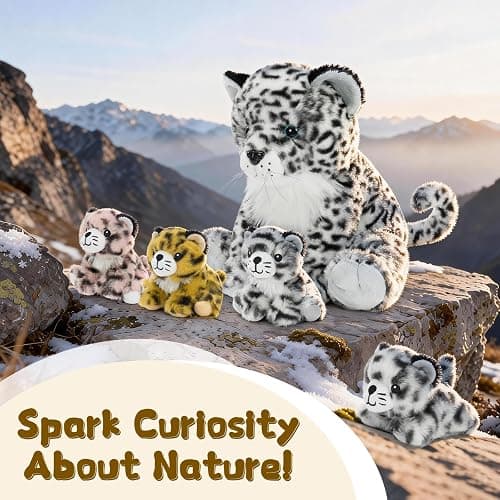 MorisMos Snow Leopard Stuffed Animal with Babies Inside, 5Pcs Mommy Stuffed Snow Leopard with Baby Cubs,14'' Soft Cheetah Stuffed Animals for Kids Girls Boys,Cuddly Plush Toys for Baby Shower Birthday thumbnail 8