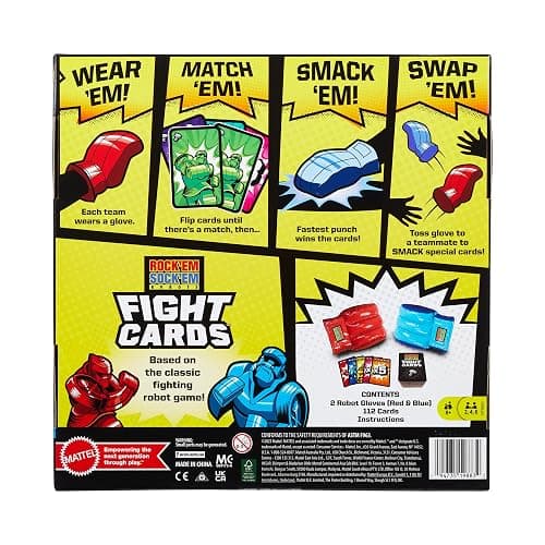 Mattel Games Rock ‘Em Sock ‘Em Robots Fight Cards Card Game, Team Party Game for Kids & Adults with 2 Boxing Gloves thumbnail 6