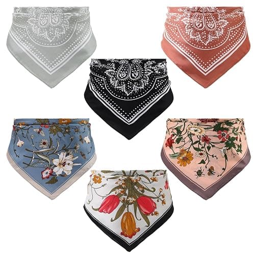 JATEBI 6 Pcs 27'' Square Head Scarves for Women Silk Like Lightweight Bandana Scarf with Paisley and Floral Patterns thumbnail 9