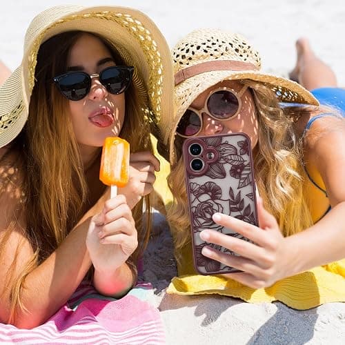 XIZYO for iPhone 16 Case Cute Floral, Wine Red | Girly Women Flower Rose Aesthetic Burgundy Pattern, Full Camera Protection Translucent Matte Anti-Yellowing Shockproof Cover thumbnail 6