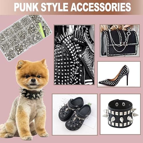 XKCWXY 600 Sets Punk Studs and Spikes Kit，8 Size Cone Spikes and Square Pyrami Studs for Clothing,Metal Tree Spikes Studs for Leathercraft and Punk Style Clothing Accessories DIY Craft Decoration thumbnail 6