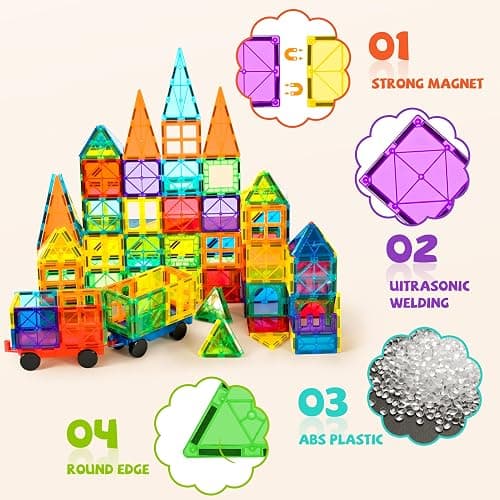 cossy 120Pcs Magnetic Tiles Magnetic 3D Building Blocks Set, Construction Toys for 3 4 5 6 7 8 Year Old Boy and Girl with Stronger Magnets, Educational Toys, Recreational, Conventional thumbnail 4