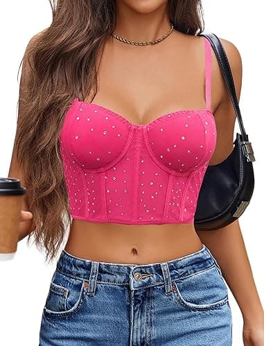 Avidlove Corset Tops For Women Push Up Bustier lingerie Y2K Sexy Going Out Party Club Top - Large - Rose Red
