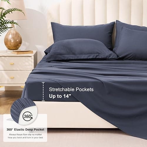 Love's cabin Full Comforter Set Indigo Blue, 7 Pieces Full Bed in a Bag, All Season Bedding Sets with 1 Comforter, 1 Flat Sheet, 1 Fitted Sheet, 2 Pillowcase and 2 Pillow Sham thumbnail 6