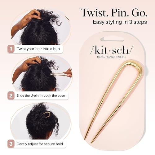 Kitsch French Hair Pins for Women – Elegant & Durable Metal Hair Fork for Updos, Chignon, Bun & Twist Hairstyles, Secure Hold All Day, Comfortable Fit | Ideal Gifts for Women- Gold, 1pc thumbnail 7
