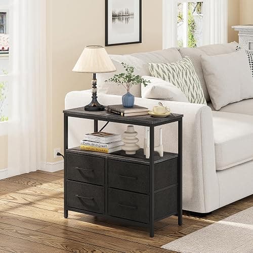 TUTOTAK Large Night Stand with Charging Station, Nightstand with USB and Type-C Port, Bedside Table with Cloth Drawers, End Table for Livingroom, Bedroom, Charcoal Grey TB01BY081 thumbnail 2