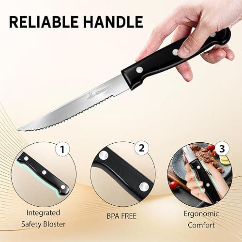 Upgraded Steak Knives Set of 8, Uncoated Stainless Steel Serrated Steak Knife Set, 4.5 Inch Steak Knife with Ergonomic Handle and Sharp Blades, Dishwasher Safe Dinner Knives for Kitchen, Restaurant thumbnail 3