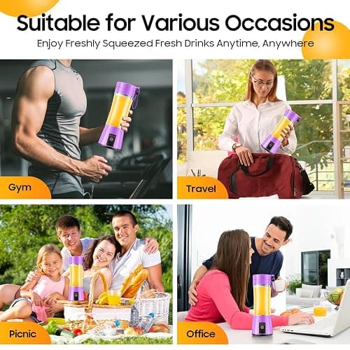 Personal Size Travel Portable Blender - Mini Shakes & Smoothies Blender | 380Ml BPA Free Cup Small Blender, High Speed & Efficient Mixing, Easily Squeezed Fresh Juice Shakes in Sports/Travel/Home thumbnail 4