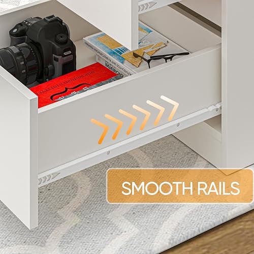 furtble White Desk with Drawers, 47'' W Home Office Desk Gaming Table, Modern Vanity Desk with Storage, Wood Computer Desk Writing Workstation for Bedroom, Living Room thumbnail 7