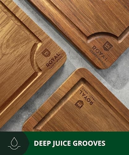 ROYAL CRAFT WOOD Wooden Cutting Boards for Kitchen Meal Prep & Serving - Bamboo Wood Serving Board Set with Deep Juice Groove Side Handles - Charcuterie & Chopping Butcher Block for Meat thumbnail 7