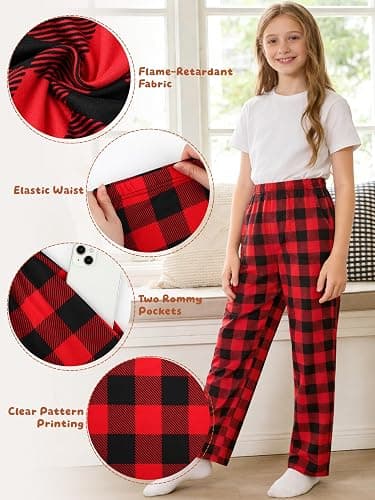 IHU Girls Pajama Pants Ultra Soft PJ Bottoms Kids Plaid Lounge Sleepwear | With Two Pockets & Elastic Waistband, Crisp Clear Print thumbnail 2