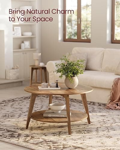 VASAGLE MAEZO Collection - Round Coffee Table, 2-Tier Center Table with Storage, Tapered Legs, Curved Transitions, 31.5 Dia. x 17.7 H Inches, Easy Assembly, for Living Room, Honey Brown ULCT243K41 thumbnail 4