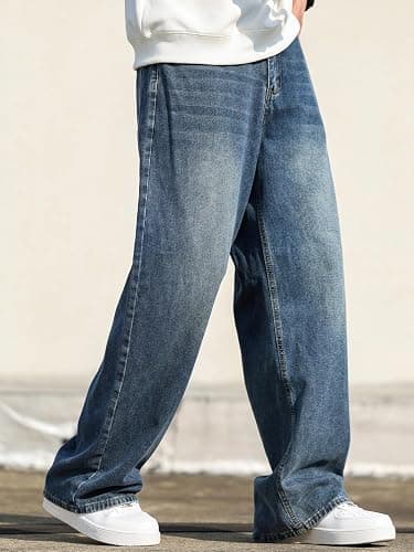 DFGIGT Men's Baggy Hip Hop Jeans Wide Leg Skater Denim Pants Casual Loose Fit Long Trousers Streetwear thumbnail 2