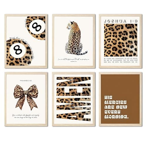 SQKMYSU Cheetah Poster Set of 6, Trendy Leopard Lucky 8 Ball Wall Art, Inspirational Bible Wall Decor Girly Preppy Canvas Painting Prints for Bedroom Living Room Dorm 8x10 inch Unframed - Image 1