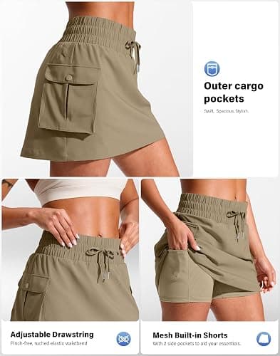 SANTINY 14" Cargo Skorts for Women with 4 Pockets Drawstring High Waisted Golf Hiking Skirt for Casual Summer Travel thumbnail 4