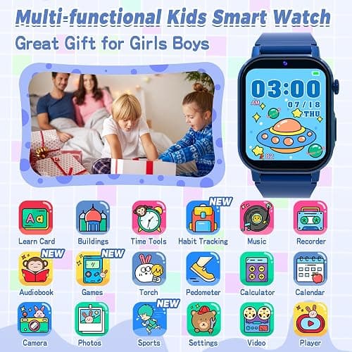 Kids Smart Watch Boys Age 3-12, Smart Watch for Kids with 32 Games HD Touch Screen Camera Video Alarm Music Audiobooks Pedometer Flashlight 12/24 hr Toys Birthday Gifts for Boys Ages 5 6 7 8 9 10 thumbnail 2