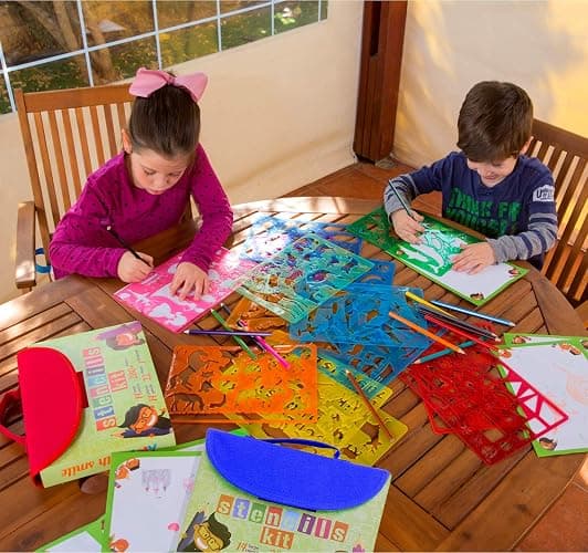 Drawing Stencils Set for Kids (55 Piece) - Arts and Crafts Set for Girls & Boys - Christmas & Birthday Gifts for Kids 4 5 6 7 8 9+ Year Old - Ideal Creativity Kit & Travel Activity with 300+ Shapes thumbnail 7