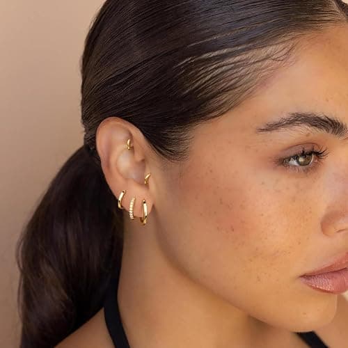 Small Gold Huggie Hoop Earrings Set for Women Men Hypoallergenic 14K Plated Stack Cartilage Earrings, Multiple Piercing Lightweight Mini Thin Cute Dainty Trendy Jewelry Set Christmas Gifts for Women thumbnail 8