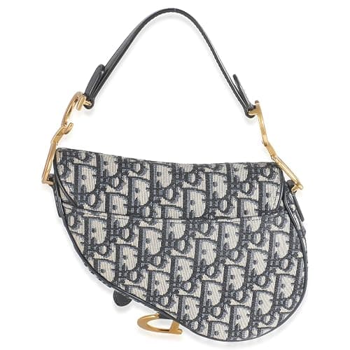 Dior, Pre-Loved Blue Oblique Canvas Mini Saddle Bag, Beige, Blue thumbnail 7