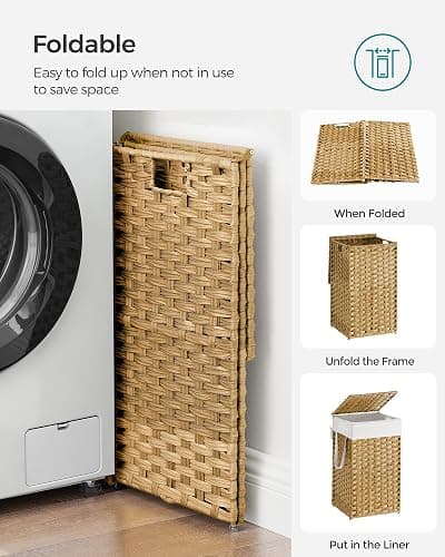 SONGMICS Laundry Hamper with Lid, 17.2 Gallon (65 L) Synthetic Rattan Clothes Laundry Basket with Lid and Handles, Foldable, Removable Liner, Goose Yellow ULCB165N01 thumbnail 8