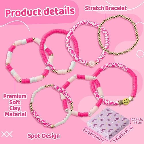 LieToi Preppy Heishi Bracelets Set Colorful White Gold Smile Heart Star Evil Eye Beaded Polymer Clay Pearl Stackable Charm Y2K Kidcore Summer Beach Bohemian Layering Bracelets Jewelry for Women Girls Teens thumbnail 2