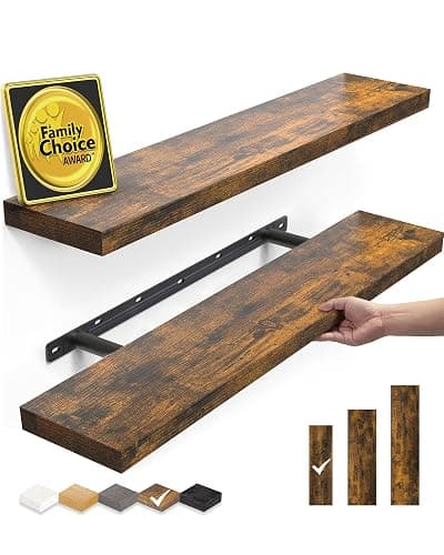 BAYKA Floating Shelves, 22.5 inch Rustic Wood Wall Shelves for Bathroom，Bedroom, Living Room, Kitchen & Book, Hanging Display Decor Organization Shelf with 22 lbs Capacity (Rustic Brown) - Image 1