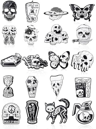 BBTO 20 Pieces Enamel Pins Skull Spooky Skeleton Enamel Pins Set Black Decorative Cartoon Goth Skull Horror Dark Brooch Cute Lapel Buttons for Jacket Backpack Hat Halloween - Image 1