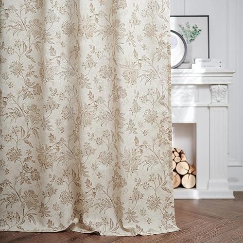 jinchan Linen Floral Curtains for Living Room with Printed Flower 63 Inches Long Light Filtering French Country Back Tab Rod Pocket Taupe Window Curtain Set Farmhouse Drapes 2 Panels Taupe thumbnail 4