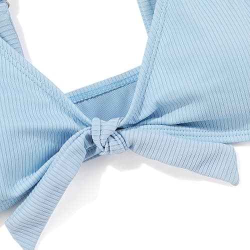 MIENOE Teen Girls' Swimsuits Two-Piece V-Neck Bikini Adjustable Shoulder Straps Swimsuit Kids Bikini with Chest Pad thumbnail 4