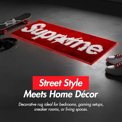 HMZA Supreme Rug for Cool Room Decor – Soft Microfiber Cute Mat for Aesthetic Room Decor - 47" x 18" Non Slip Hypebeast Rug for Bedroom - Machine Washable Gamer Mat for Boys Cool Stuff thumbnail 4