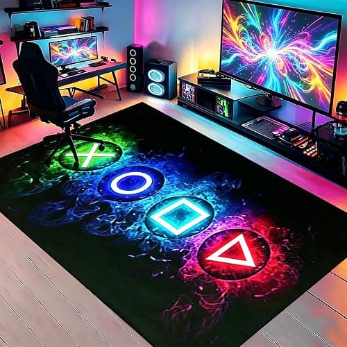 Games Area Rugs, Gamer Rug for Boy Cool Player Room Decor, Gaming Carpets for Boys Teens, Child Play Soft Floor Mat for Dining Living Room Sofa, Video Game Decor Decorate Doormats Black - Image 1