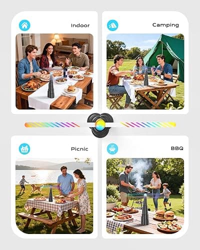 VEUIEIZT Fly Fans for Tables, Type-C Rechargeable Fly Fan, Tabletop Bug Fans with Colorful Light, Foldable Fly Spinner with Soft Holographic Blades for Picnic, Restaurant, Party, Home, BBQ (4 Pack) thumbnail 3
