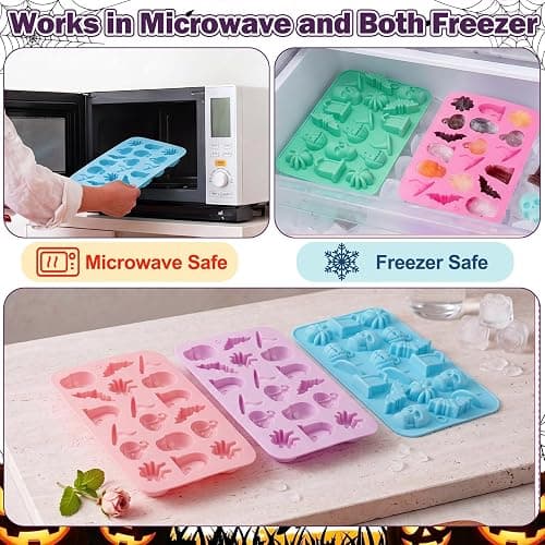 Sliner Halloween 5 Pcs Candy Molds Silicone 3D Chocolate Molds 18-cavities for Chocolate Gummies Cupcake Jelly Muffin Cookie Dessert Baking Ice Cube Soap Making (7.09 x 4.88 Inches) thumbnail 4