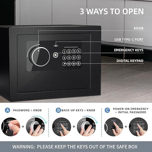 Digital Electronic Money Safe, Steel Security Lock Box with Keypad, Office Hotel Business Jewelry Gun Cash Safe, 0.23 Cubic Feet, 9.06" W x 6.69" D x 6.69" H（black） thumbnail 3