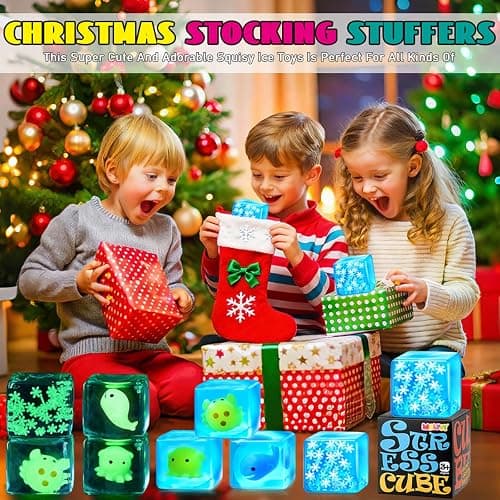 Squishy Fidget Toys Adults Stress Cube - Glow in The Dark Snowflakes Sensory Toys for Kids with Autism Stress Balls for Kids Teens Squeeze Squishy Toys Easter Basket Stuffers thumbnail 3