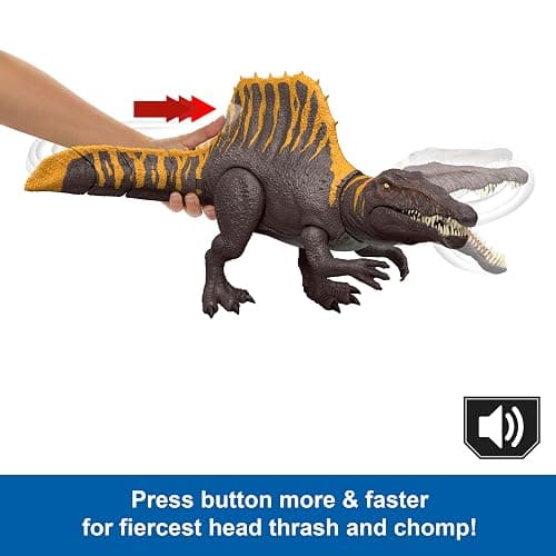 Mattel Jurassic World Rebirth Dinosaur Toy, Tail Thrasher Spinosaurus Action Figure with 2 Attack Moves, Movie-Accurate & Posable, Digital Play thumbnail 3