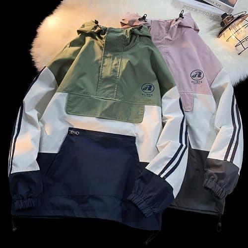 GURUNVANI Mens Color Blocked Anorak Jacket Half Zip Hooded Windbreaker Coat Unisex Outdoor Pullover Jacket thumbnail 3