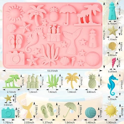 Wilewir Summer Beach Silicone Molds Shaped with Coconut Tree, Starfish and Shells, Summer Beach Candy Chocolate Silicone Mold for Cupcakes, Cakesicle Decorations, Summer Themed Party, Pack of 2 thumbnail 3