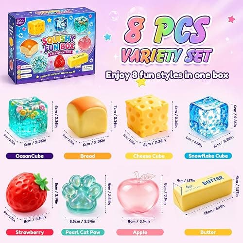 8 PCS Squishy Fun Box Toys Set Cute Taba Slow Return Squishy | Butter, Cheese, Strawberry, Apple Ice Squishys Fidget Toys Stress Relief Hand Relax Desk Decor Party Favor Gifts for Adult thumbnail 6