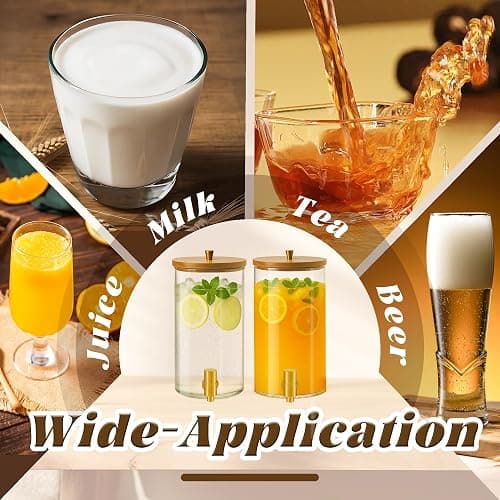 VERSSURE 2PCS Drink Dispenser, 1.5 Gallon Each Glass Beverage Dispenser with Wood Stand and Stainless Steel Faucet Ideal for Juice, Lemonade, and Tea,Large Drink Dispenser for Parties and Home Use thumbnail 6