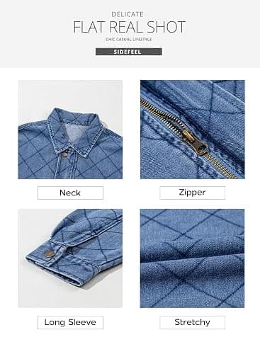 Sidefeel Women's Jean Jacket Long Sleeve Zimbaplatinum Overszied Denim Jackets Shacket Coat Fashion Spring Outfits 2025 - Large - Iceland Blue thumbnail 6