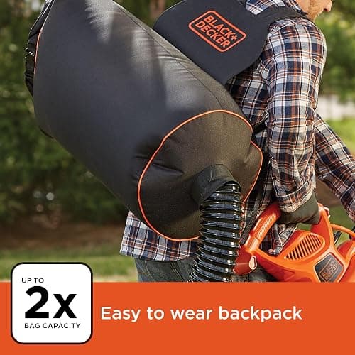 BLACK+DECKER Leaf Blower, Leaf Vacuum and Mulcher 3 in 1, Backpack Blowers for Lawn Care,250 mph Airflow, 400 cfm Delivery Power, Reusable Bag Included, Corded (BEBL7000) thumbnail 5
